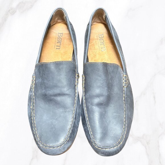 Born Men's Navy Nubuck Allan Driving Moccasins Size 14M